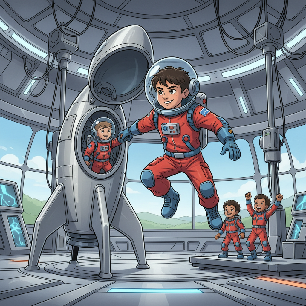 A child astronaut, freshly illustrated.