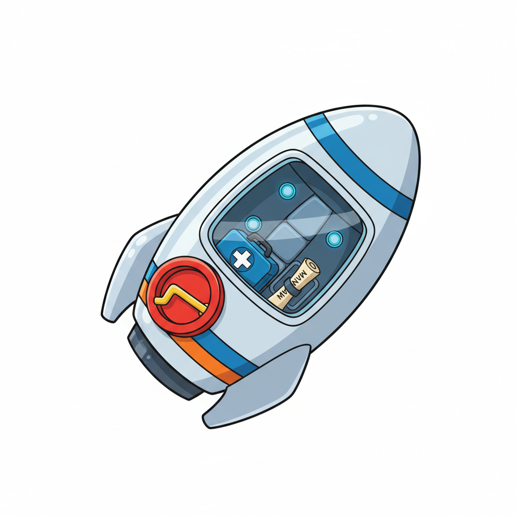 A shiny rocket ship, freshly illustrated.
